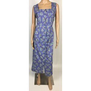 April Cornell Blue Floral Sleeveless Cottagecore Button Front Cotton Dress Sz M
